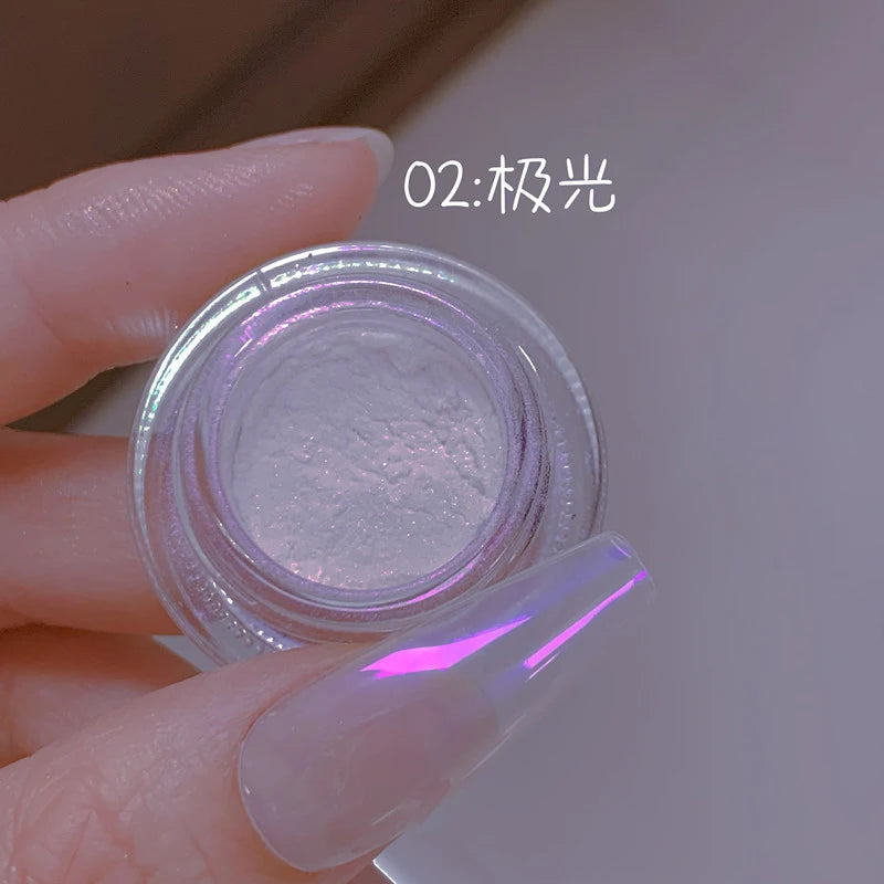 1Jars High-Gloss Plating Aurora Mirror Nail Powder Net0.5g Moonlight Pearl White Rubbing Powder Super-Shiny Manicure Chrome Dust