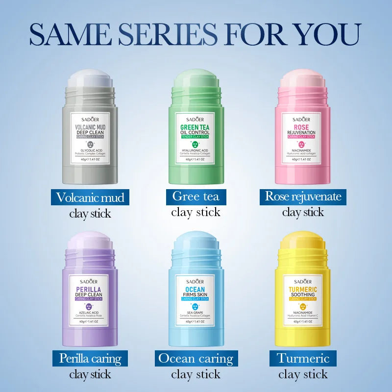 SADOER Green Tea Rose Face Masks Stick Clay Mask Shrink Pores Deep Blackhead Remover Facial Cleansing Moisturizing Facial Masks