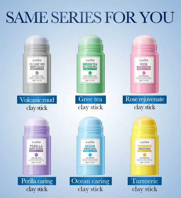 SADOER Green Tea Rose Face Masks Stick Clay Mask Shrink Pores Deep Blackhead Remover Facial Cleansing Moisturizing Facial Masks