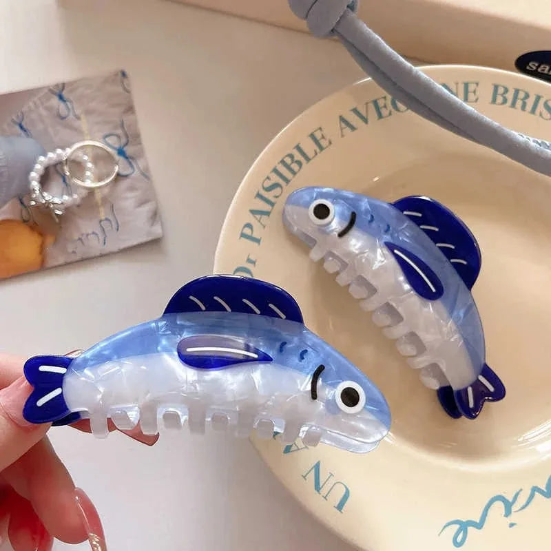1Pcs Creative Ocean Sardine Hair Clip Cute Shark Texture Ponytail Holder Female Hair Ornament Clip - BlissFully