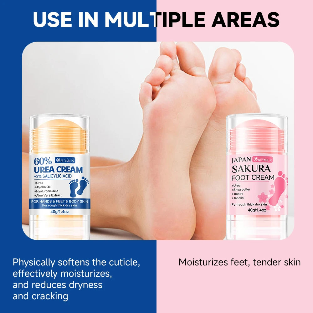 SUYARUN 60% Urea Foot Cream Stick - Moisturizing & Exfoliating, Cracked Heel Repair, Deep Hydration for Dry Feet, Long protect.
