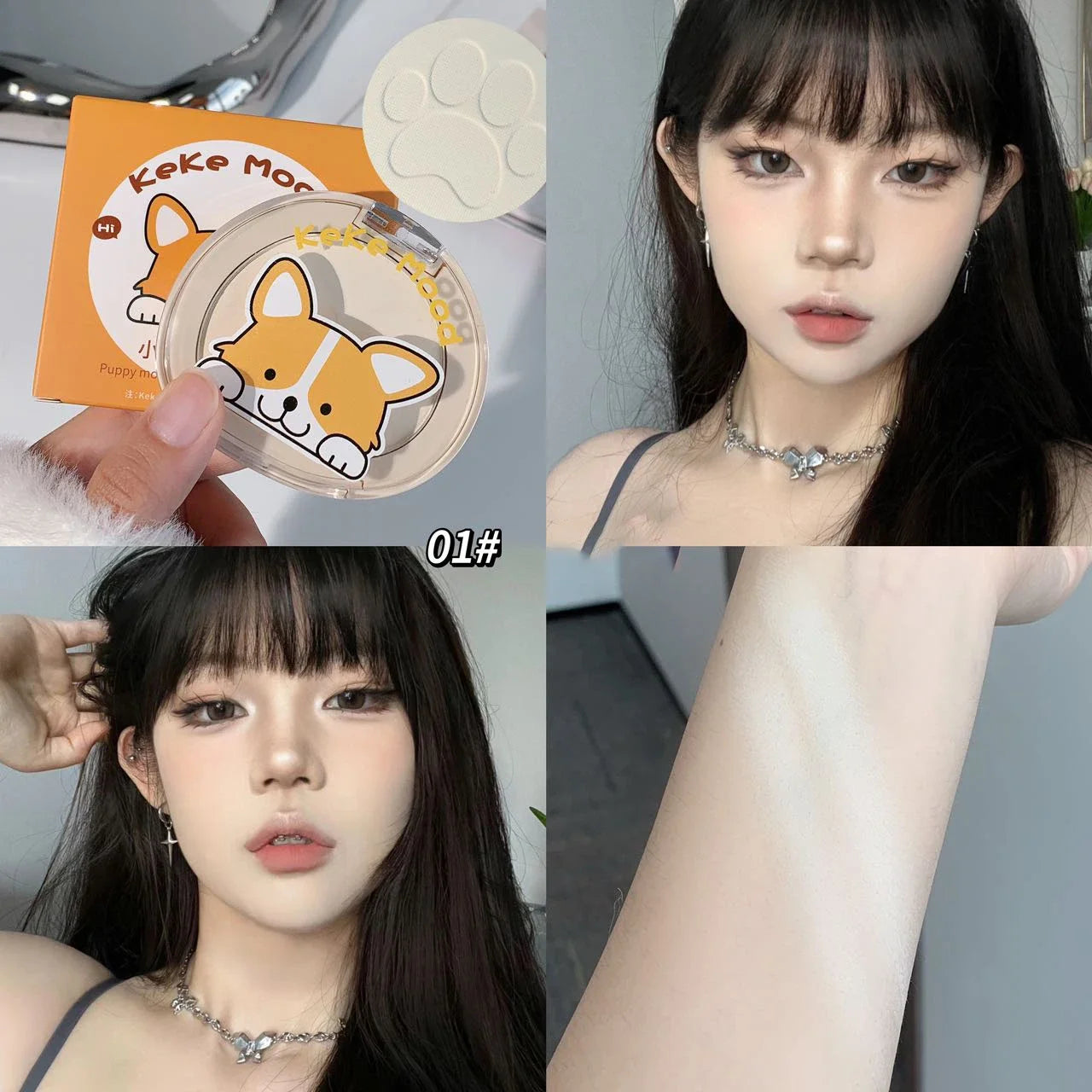 Cute Claw Monochrome Highlights Powder Face Matte White Pink Blusher Brightening Setting Powder Concealer Compact Makeup Palette