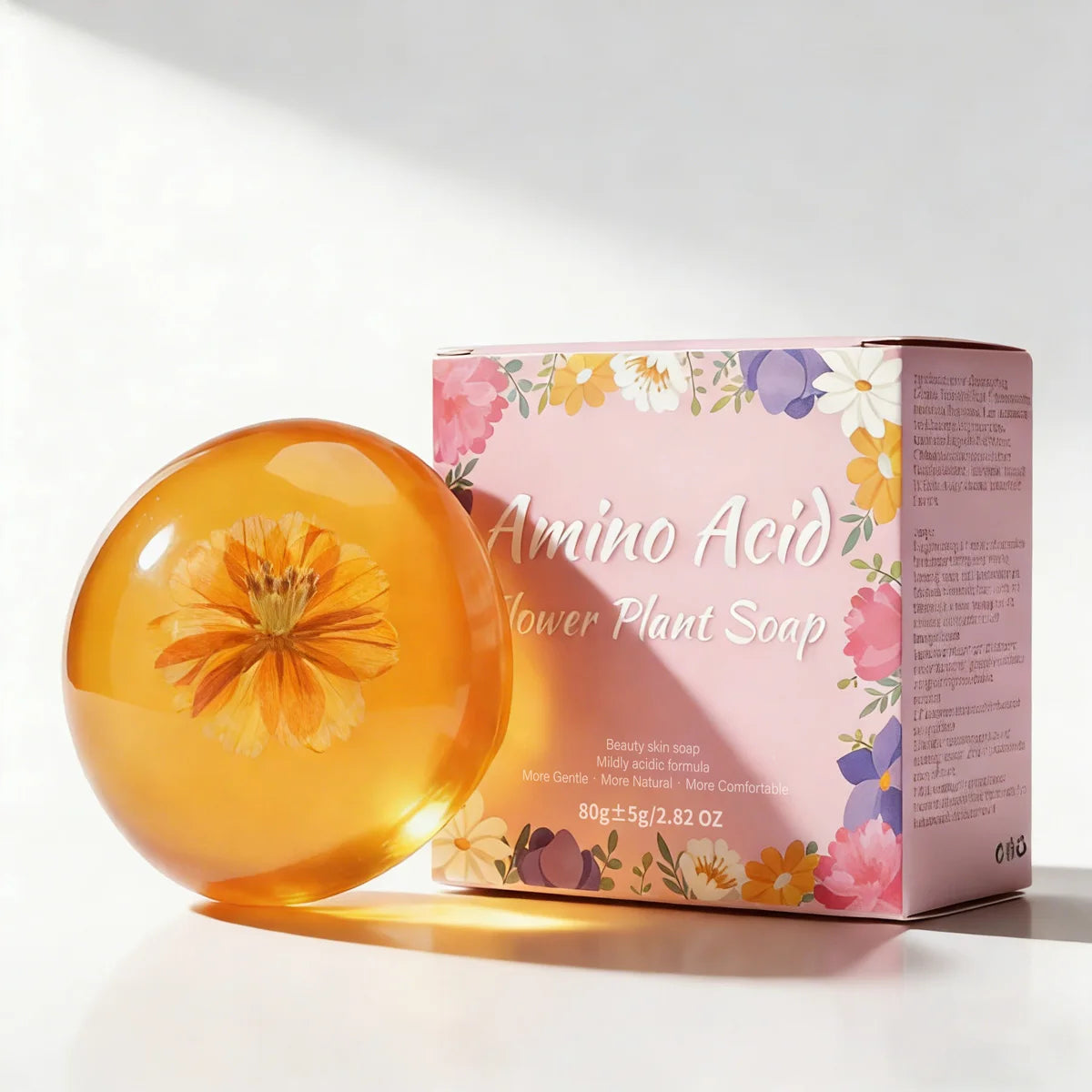 80g Natural Handmade Amino Acid Flower Soap with Coconut Oil Moisturizing Brightening Solid Cleansing and Bath Soap