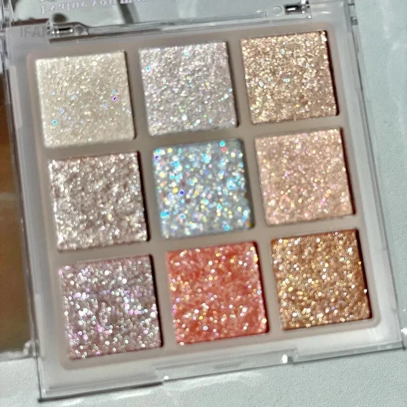 9Colors Glitter Eyeshadow Palette Earth Color Pearlescent Eye Shadow Shimmer Highlights Sparkling Sequin Blue Purple Eyes Makeup