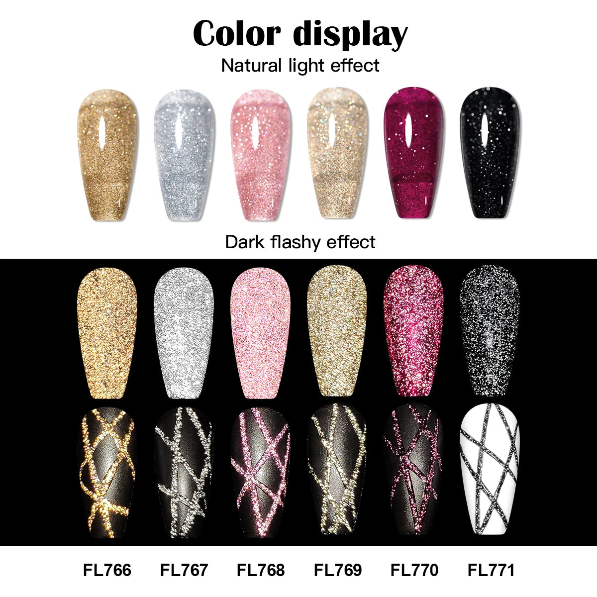 FOUR LILY 5ml Reflective Glitter Liner Nail Gel Polish Gold Silver Red Sparkling Nail Supplies UV/LED Varnish Painting Gel