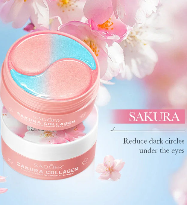 60pcs SADOER Sakura Collagen Eye Mask Anti Dark Circles Eyes Bags Removal Moisturizing Firming Eye Patches Skin Care for Eyes