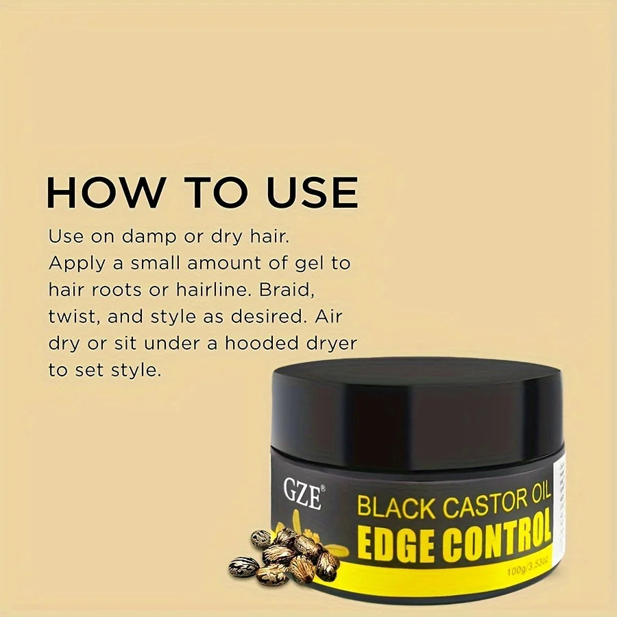 GZE African Black Castor Extra Hold Braid, Loc, Twist Gel, Tames Frizz & Edges, Coconut Oil Edge Control - BlissFully