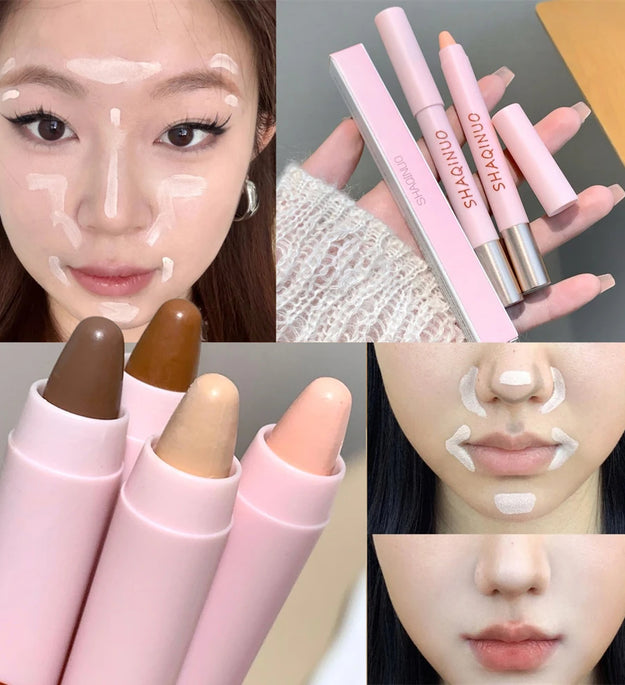 Contour Stick Cream Bronzer Highlighter Makeup Stick for Face Easy to Blend & Long Lasting Natural Make Up 3D Nose Shadow Repair