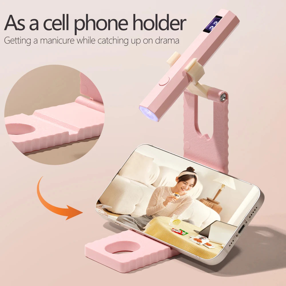 LULAA Cordless Nail Lamp with Stand Handheld UV Light with LCD Display for Gel Nails Rechargeable USB Nail Dryer for Fast Curing