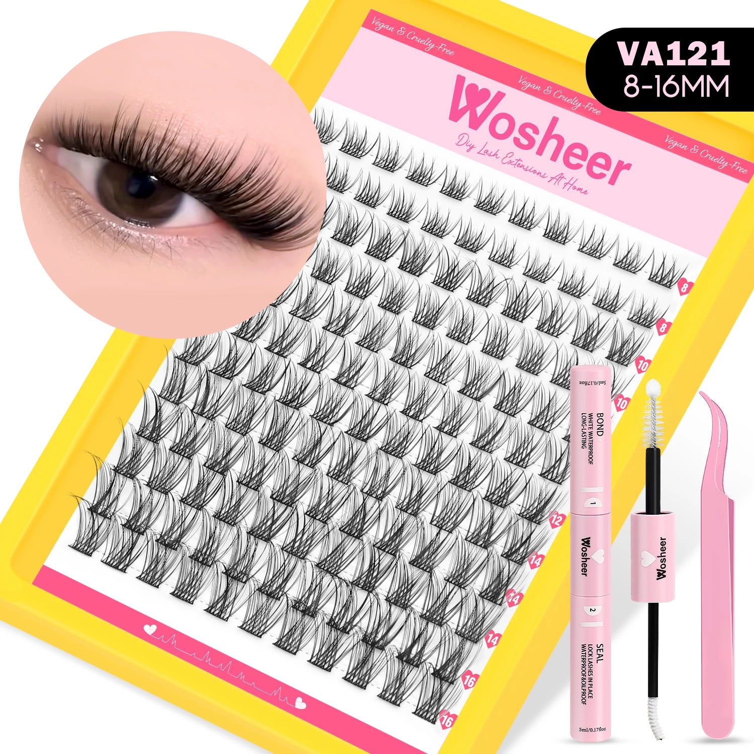 WOSHEER Lashes Cluster Kit Cat Lashes DIY Natural Eyelash Extension Kit Lash Bond & Seal Eyelash Clusters Set Makeup