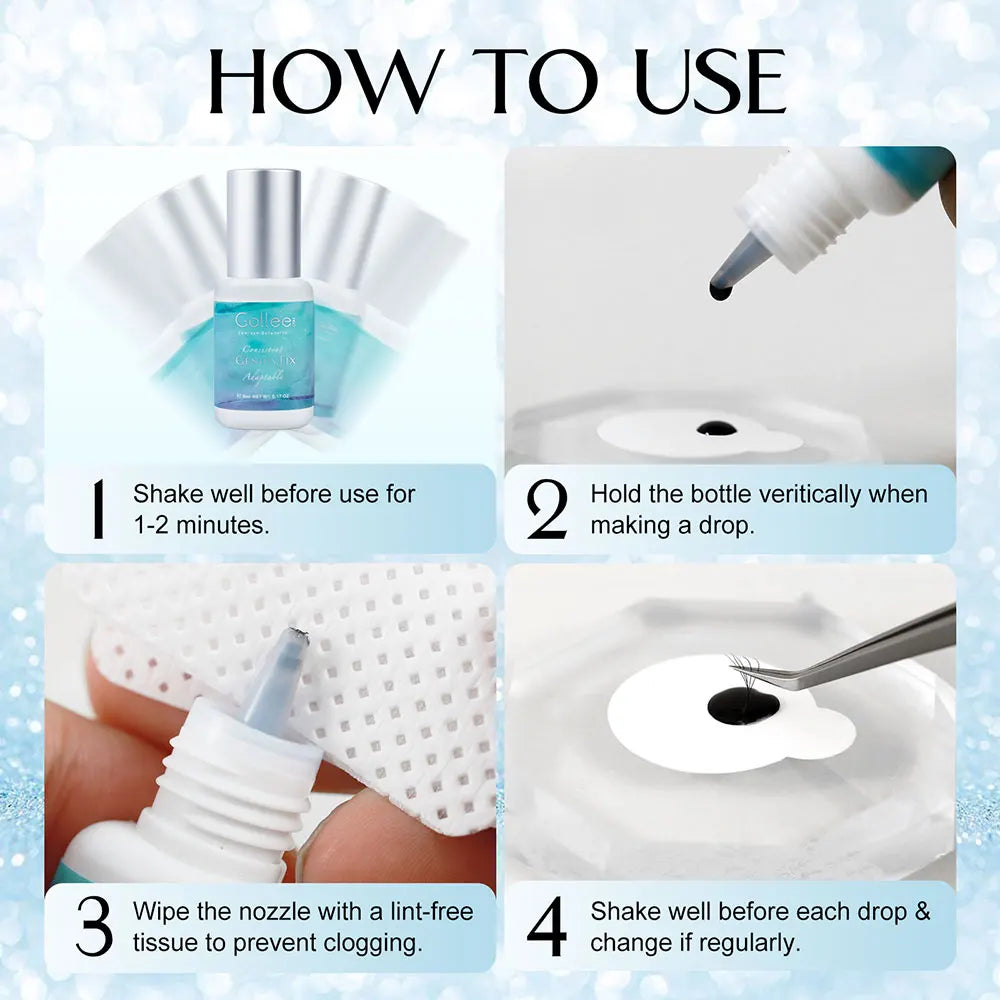 Gollee 1s Dry lash glue Adaptability Use Eyelashes Extension Glue Waterproof 6-8 Weeks Long Lasting Low Smell Super Glue Makeup