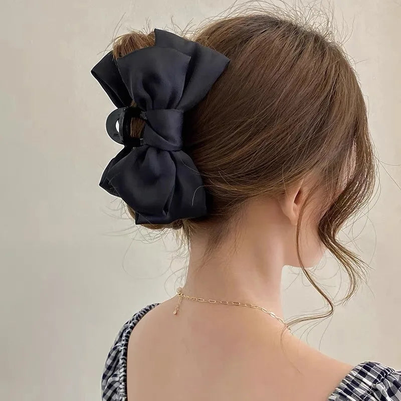 New Large Chiffon Bow Hair Claw Clip Elegant Large Size Fabric Ribbon Flower Hair Clip Jaw Clamps Accessories For Women Hairpins