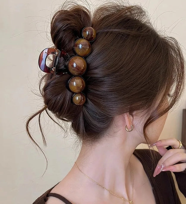 Retro Gradient Beaded Hair Claw 11Cm Women's Geometric Plastic Hairpin Shark Clip Fashion Everything Hair Clip Hair Accessories