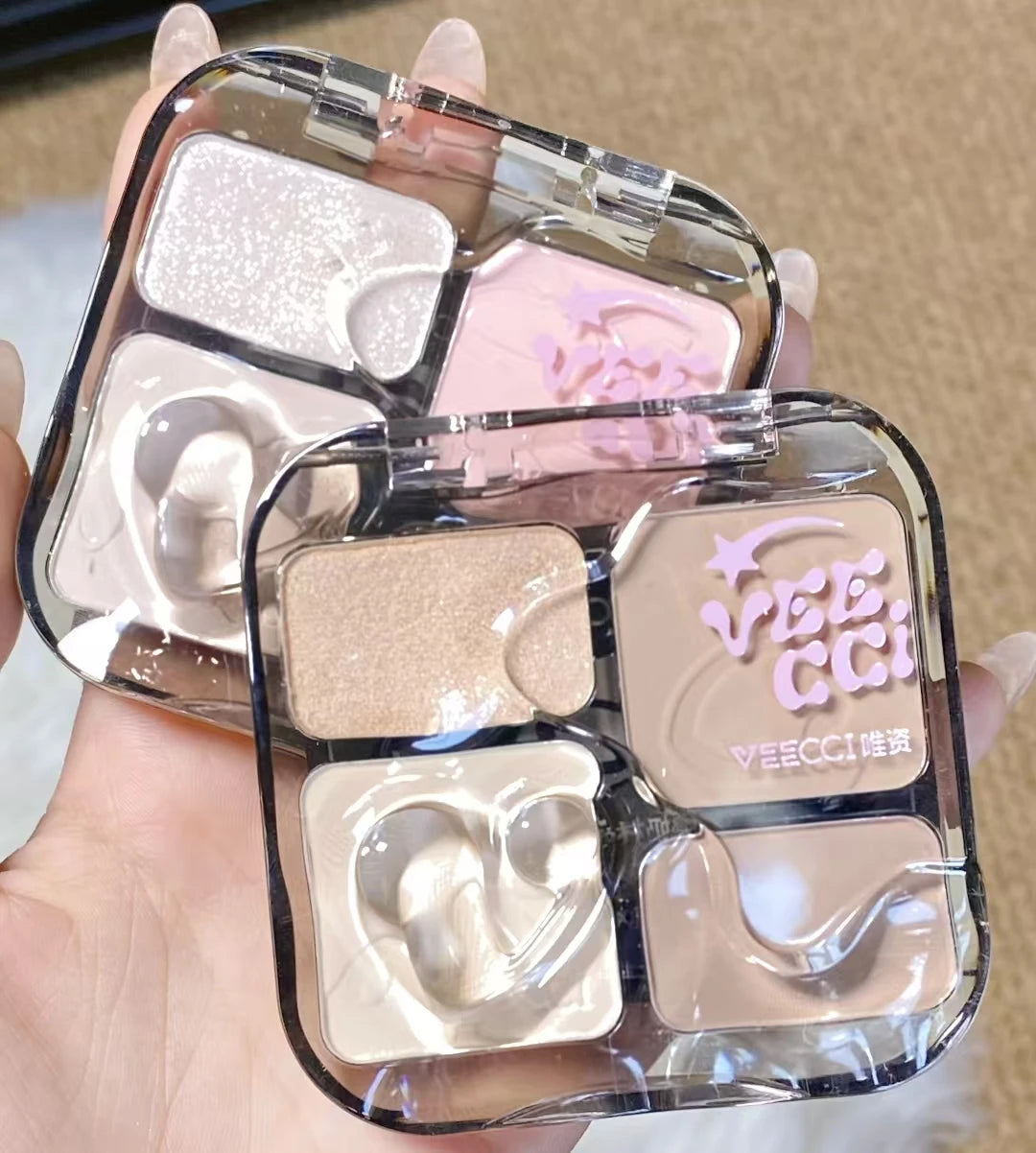 VEECCI 4 Color Contour Palette Powder Matte Shimmer Bronzer Highlighter Brighten  Nude Tones Longlasting Facial  Makeup