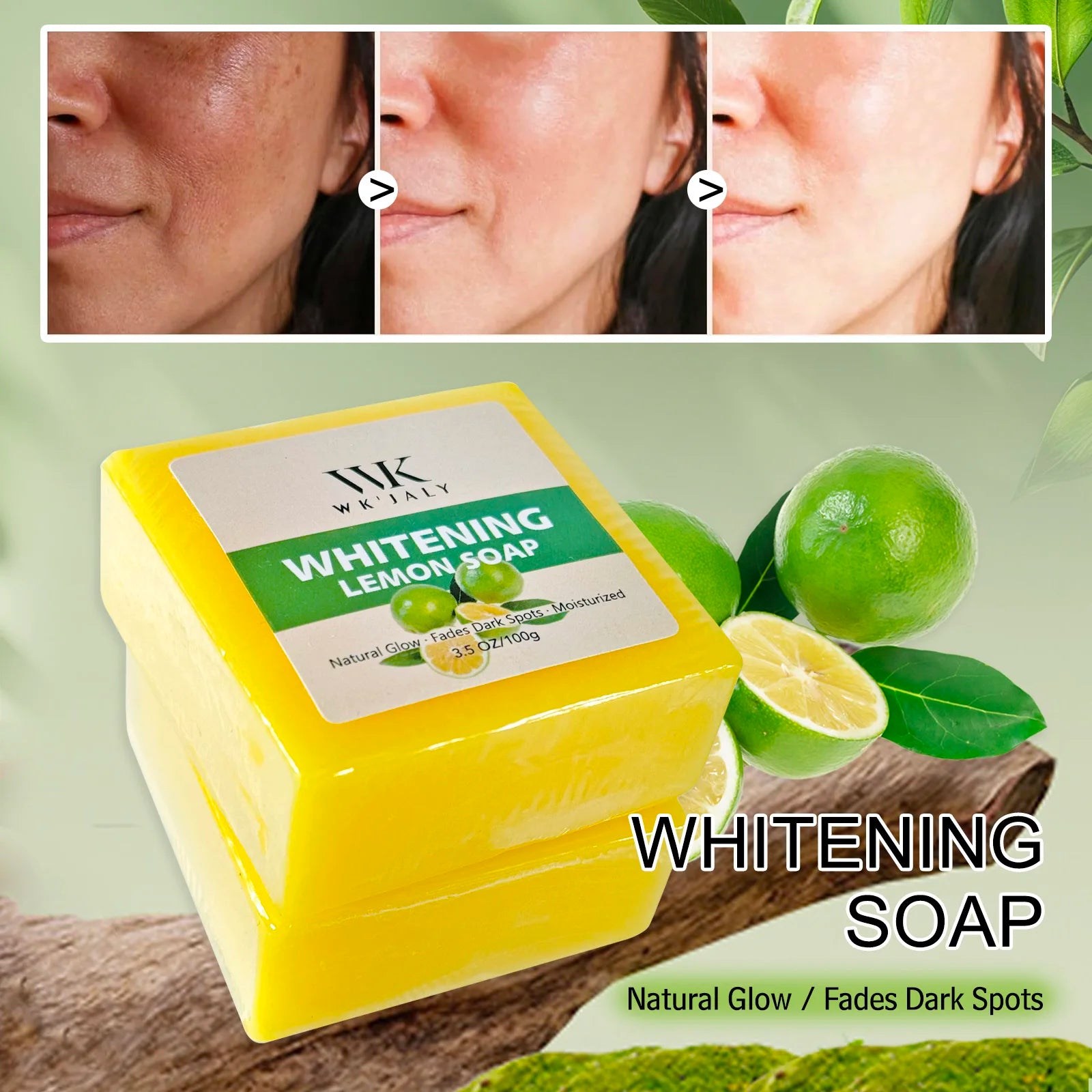WK JALY Whitening Lemon Soap, Natural Glow, Fade Dark Spots, Moisturized, With Glutathione, Shea Butter Oil, For Face And Body