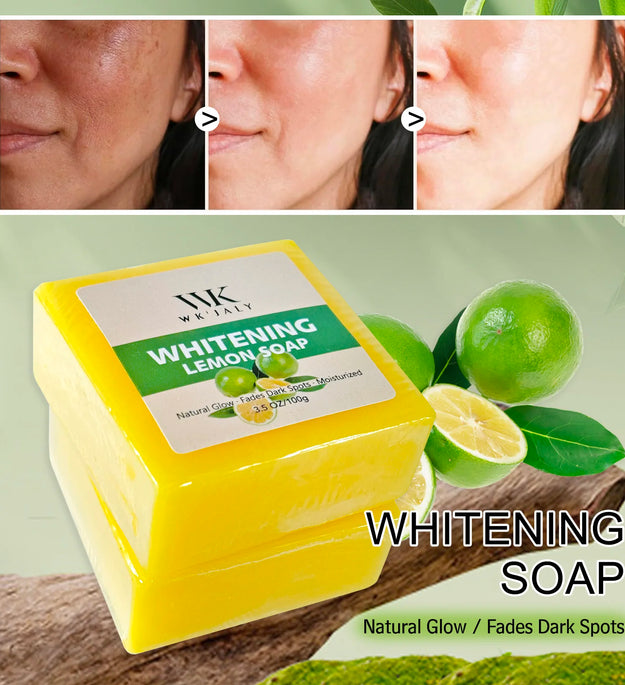 WK JALY Whitening Lemon Soap, Natural Glow, Fade Dark Spots, Moisturized, With Glutathione, Shea Butter Oil, For Face And Body