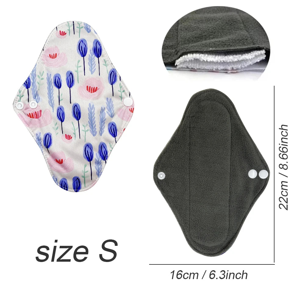 Washable Sanitary Napkins for Women, Reusable Menstrual Pads, Light Flow Panty Liners, Bamboo Charcoal, Small Size, 6Pcs
