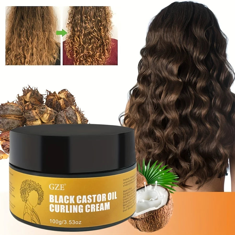 GZE Black Castor Oil Curl Defining Cream Non-stick Hydrates & eliminates frizz, Hair-Smoothing Anti-Frizz Cream to Define - BlissFully
