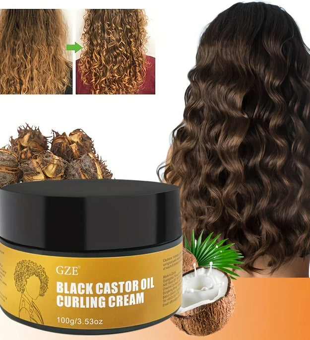 GZE Black Castor Oil Curl Defining Cream Non-stick Hydrates & eliminates frizz, Hair-Smoothing Anti-Frizz Cream to Define - BlissFully
