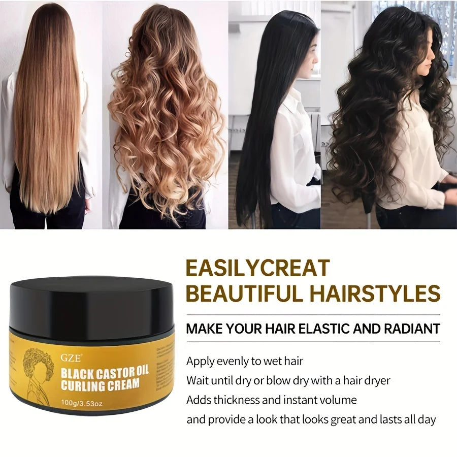 GZE Black Castor Oil Curl Defining Cream Non-stick Hydrates & eliminates frizz, Hair-Smoothing Anti-Frizz Cream to Define - BlissFully