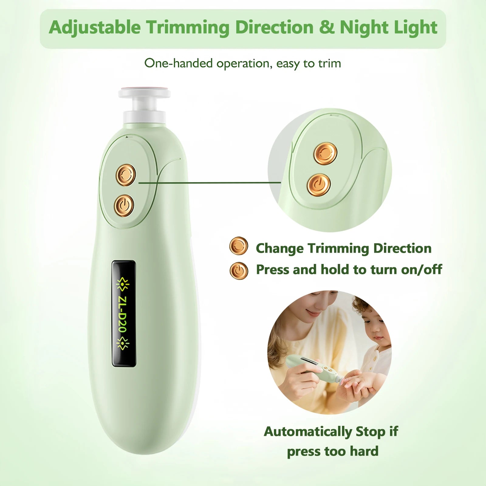 Baby Nail File Electric Baby Nail Care Set with LED Light, Baby Nail Trimmer for Newborn/Infants/Adults Toenails and Fingernail