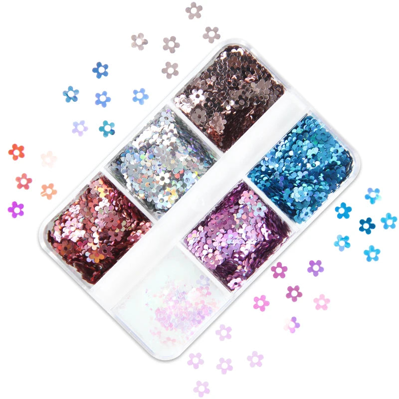 6Grids Holographic Square Nail Art Glitter Sequins Laser Ball Decoration Flakes Manicure Nails Supplies Professional Accessories