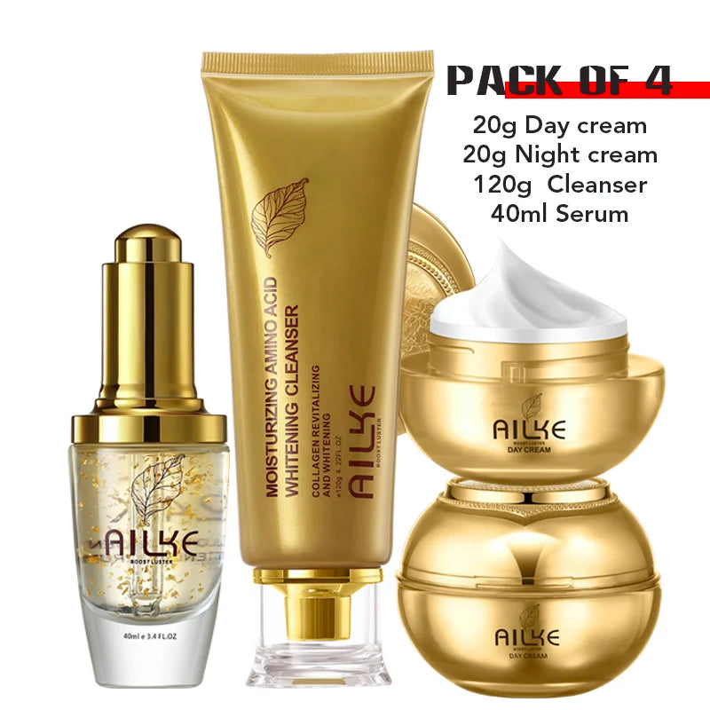 AILKE 24K Collagen Facial Whitening Set, Reduce Black Spots, Freckles, Brightening, Moisturizing Beauty Set For All Skin Types - BlissFully