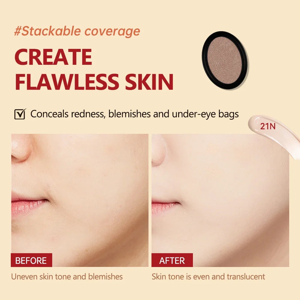 Cushion Refill Foundation Waterproof Semi-Matte Red Finish 72-Hour Wear Long-Lasting Buildable Coverage Sun Protection Makeup