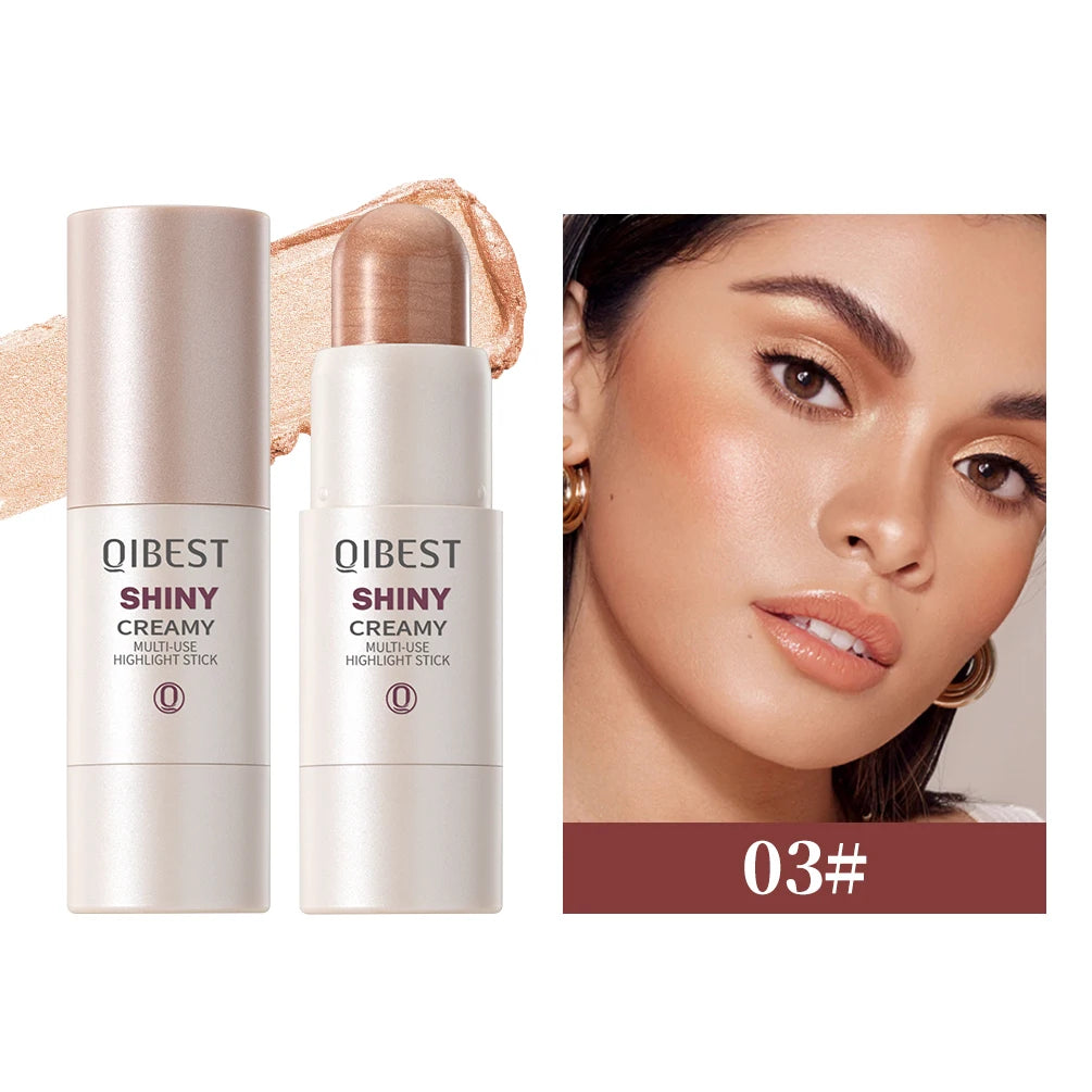 QIBEST 3-Color Pearl Shimmer Highlighter Stick Clear and Lively Watery Glow Moisturizing Face Highlighter Stick