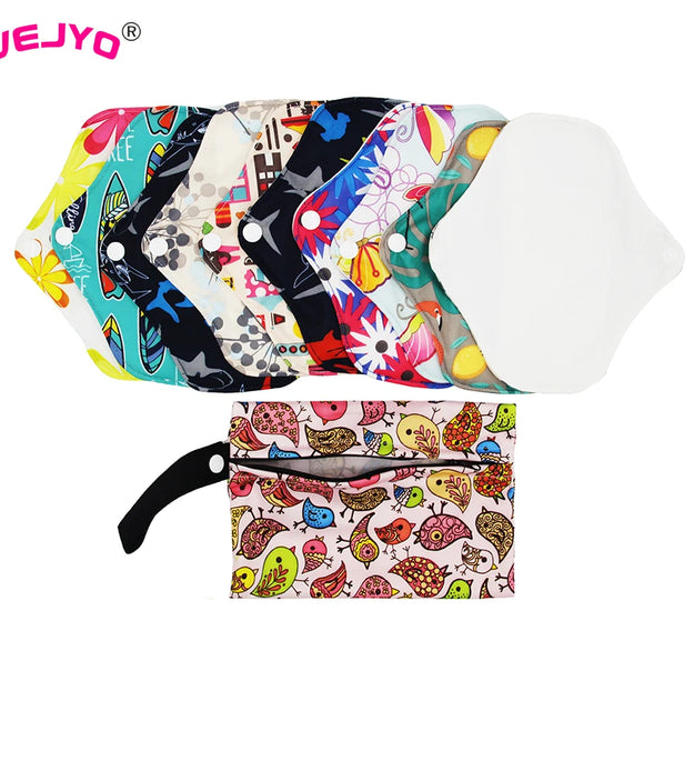 10PCS Reusable Menstrual Pads Soft Bamboo Cotton Sanitary Towels Washable PUL Fabric Panty Liner for Women with 1 Storage Bag