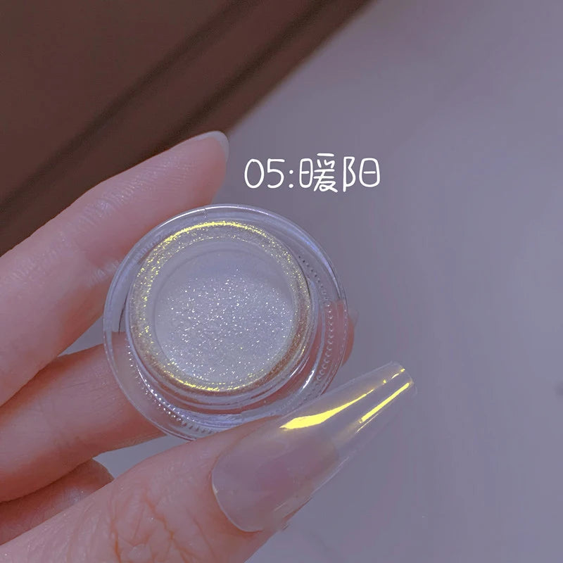 1Jars High-Gloss Plating Aurora Mirror Nail Powder Net0.5g Moonlight Pearl White Rubbing Powder Super-Shiny Manicure Chrome Dust
