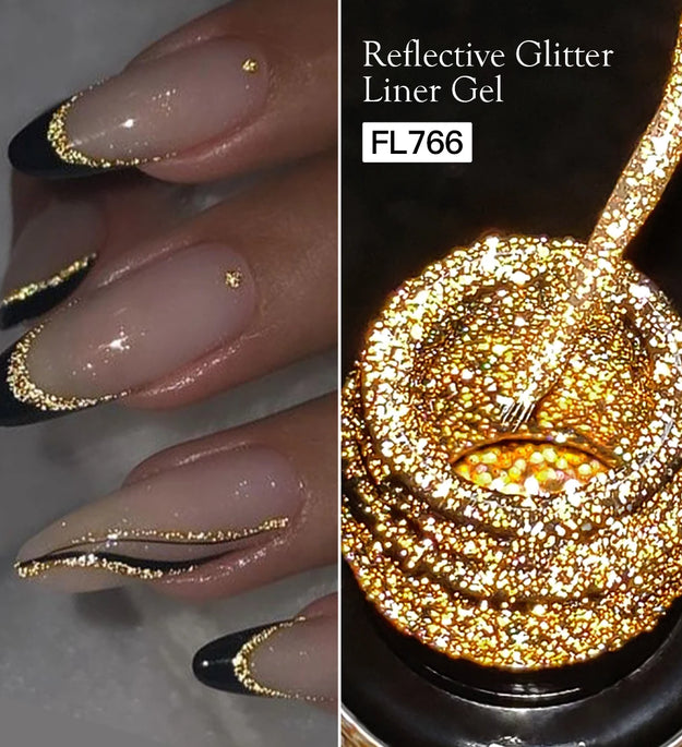 FOUR LILY 5ml Reflective Glitter Liner Nail Gel Polish Gold Silver Red Sparkling Nail Supplies UV/LED Varnish Painting Gel
