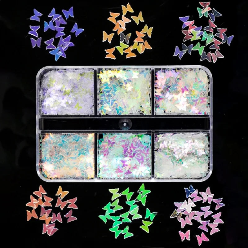 6Grids Holographic Square Nail Art Glitter Sequins Laser Ball Decoration Flakes Manicure Nails Supplies Professional Accessories