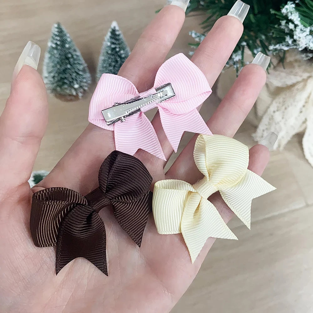 10Pcs/Set New Cute Solid Ribbon Bowknot Hair Clips for Baby Girls Handmade Bows Hairpin Barrettes Headwear Kids Hair Accessories - BlissFully
