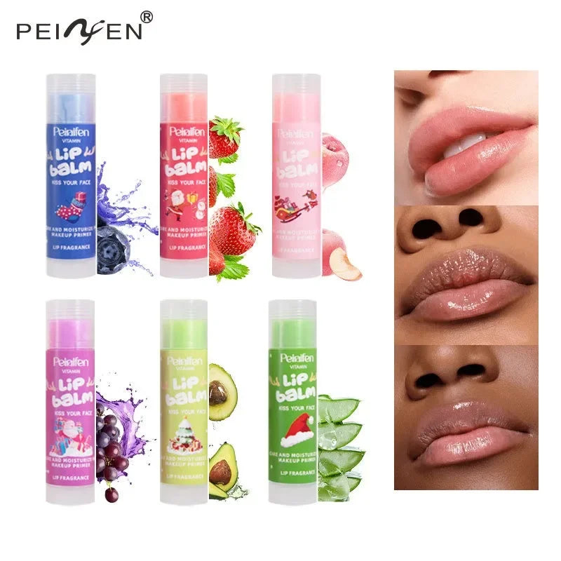 6PCS Fruit-Infused Vegan Lip Balm Set Long-Lasting Moisture And Shine Dry Lip Rescue Lipstick Primer Perfect Christmas Gift