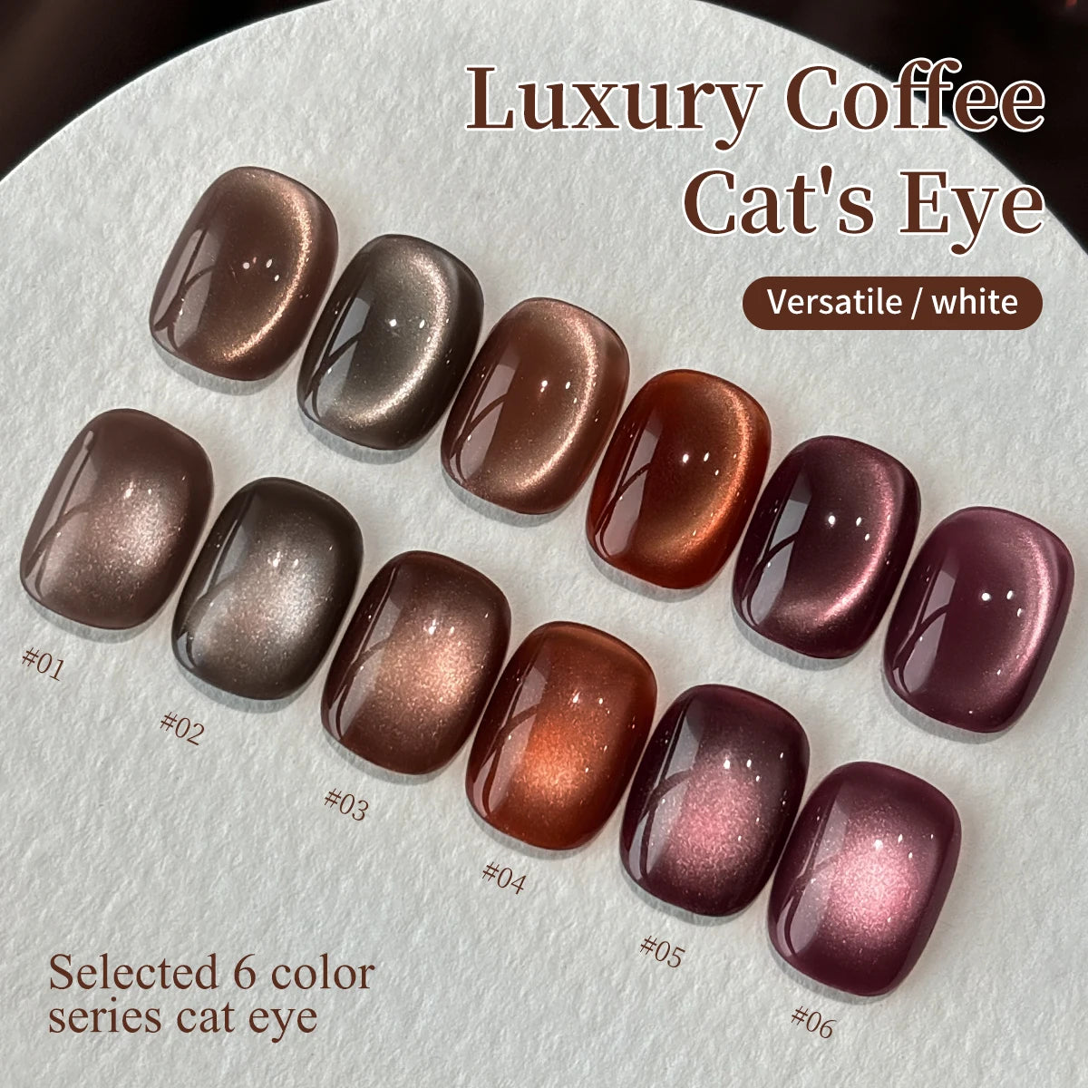 15ml Luxury Coffee Cat's Eye Nail Gel Polish Set with Soak Off UV LED Cat Eye Gel Polish Manicure Nail Art Gift Kit For Christma