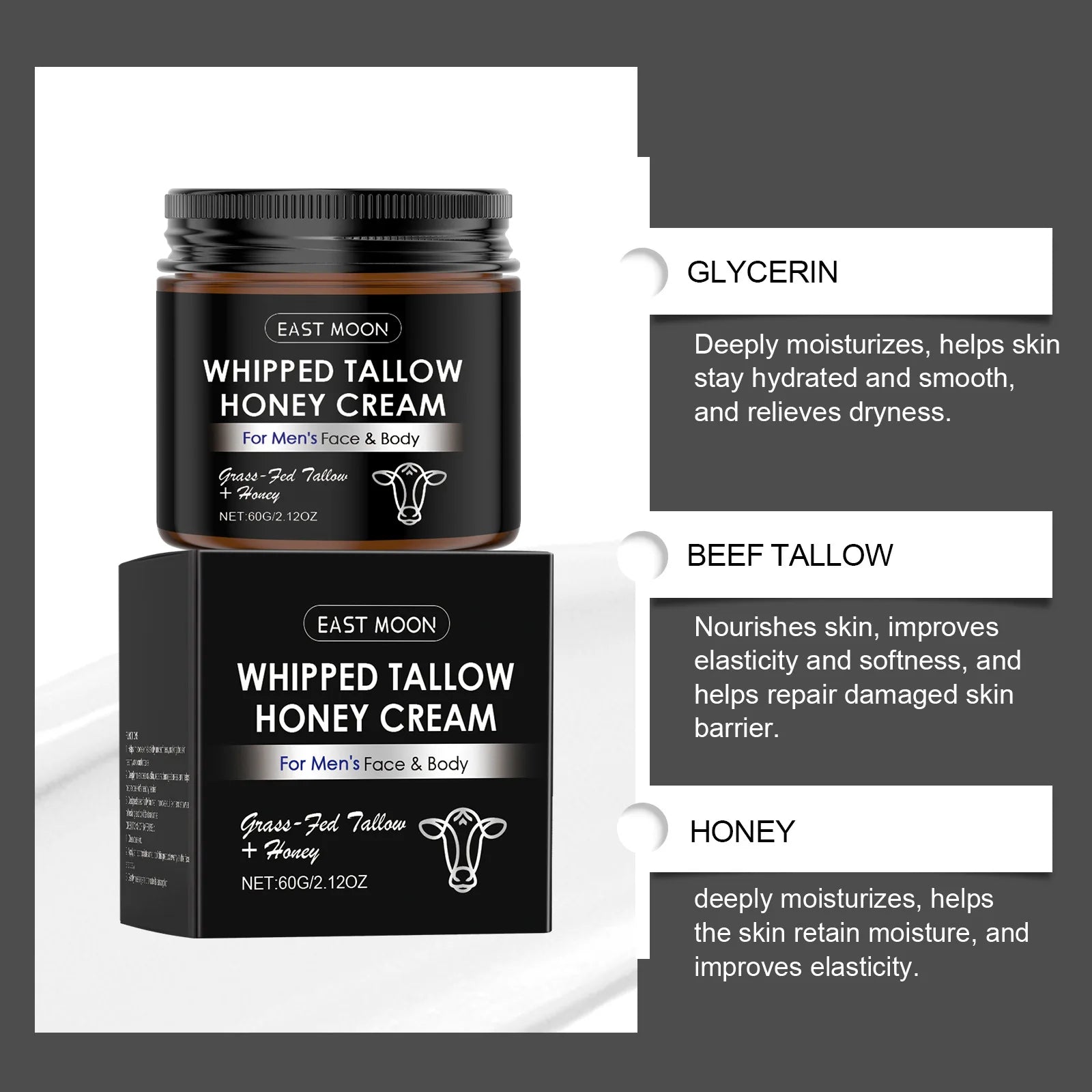 East Moon Tallow Honey Body Moisturizer Deep Nourishing Non Greasy Brighten Armpit For Glowing Oil Control Face Skin Care Cream