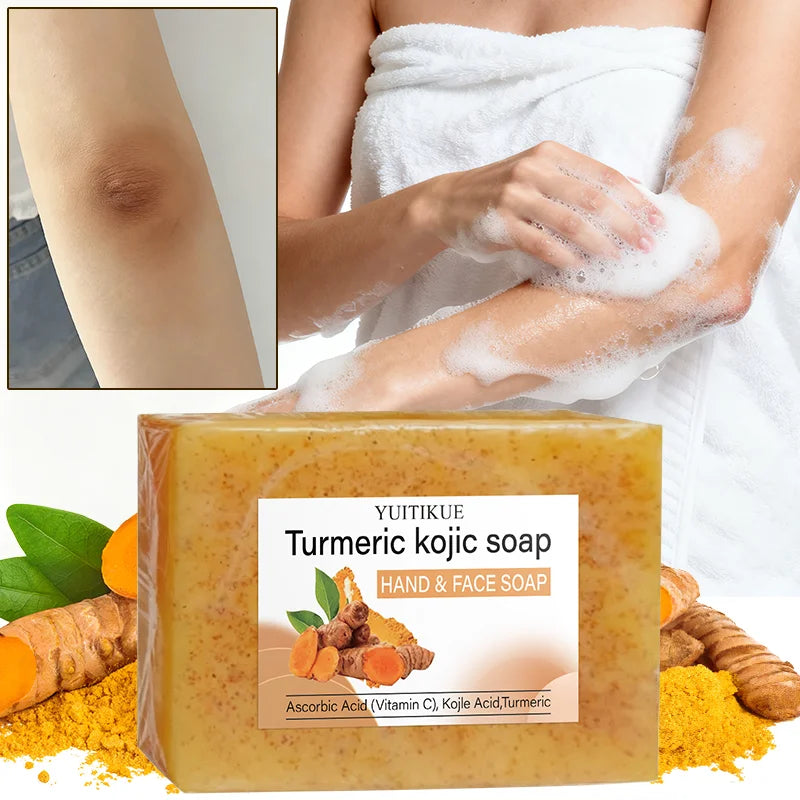 YUITIKUE Turmeric Kojic Soap 100g - Natural Vitamin C Formula, Brightens & Moisturizes, Deep Cleansing, for Face & Hands