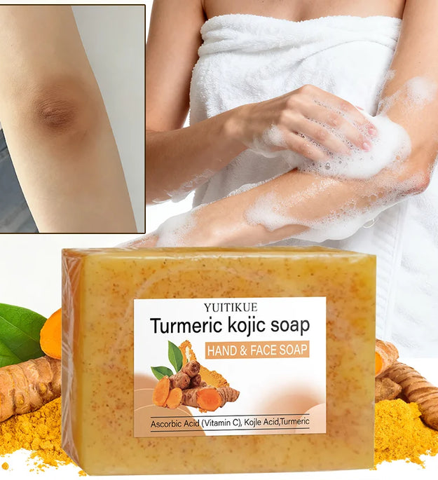 YUITIKUE Turmeric Kojic Soap 100g - Natural Vitamin C Formula, Brightens & Moisturizes, Deep Cleansing, for Face & Hands