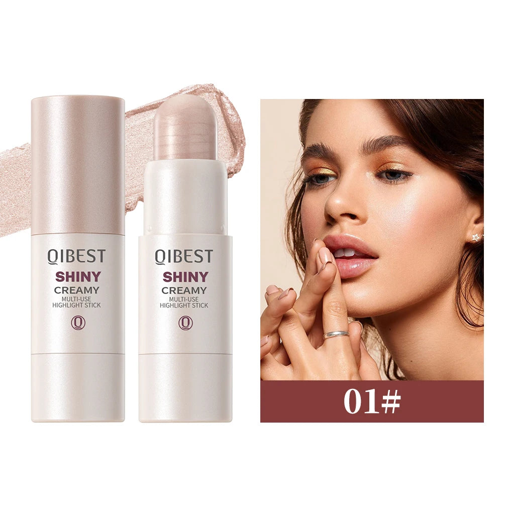 QIBEST 3 Colors 3D Face Brighten Highlighter Bar Cosmetic Face Contour Bronzer Shimmer Highlighter Stick Concealer Cream Makeup
