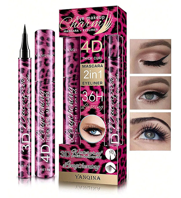 YANQINA Liquid Eyeliner Pencil 4D Waterproof Mascara Set Cosmetics Eye Liner Thick Curling Mascara Eyebrow Pencil Eyes Makeup