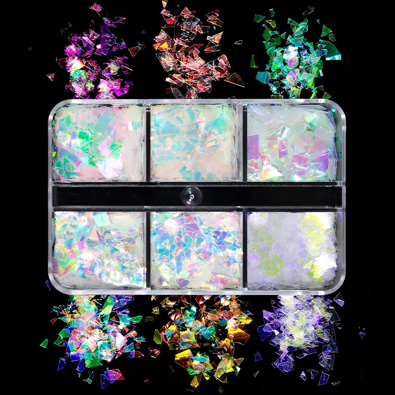 6Grids Holographic Square Nail Art Glitter Sequins Laser Ball Decoration Flakes Manicure Nails Supplies Professional Accessories