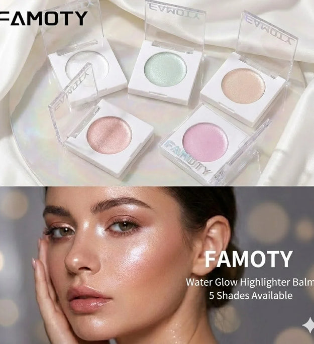 FAMOTY Multi-Use Cream Highlighter Balm – Pearlescent Shimmer Glow Stick for Face & Eyes. Dewy, Wet-Look Finish. (White/Pink