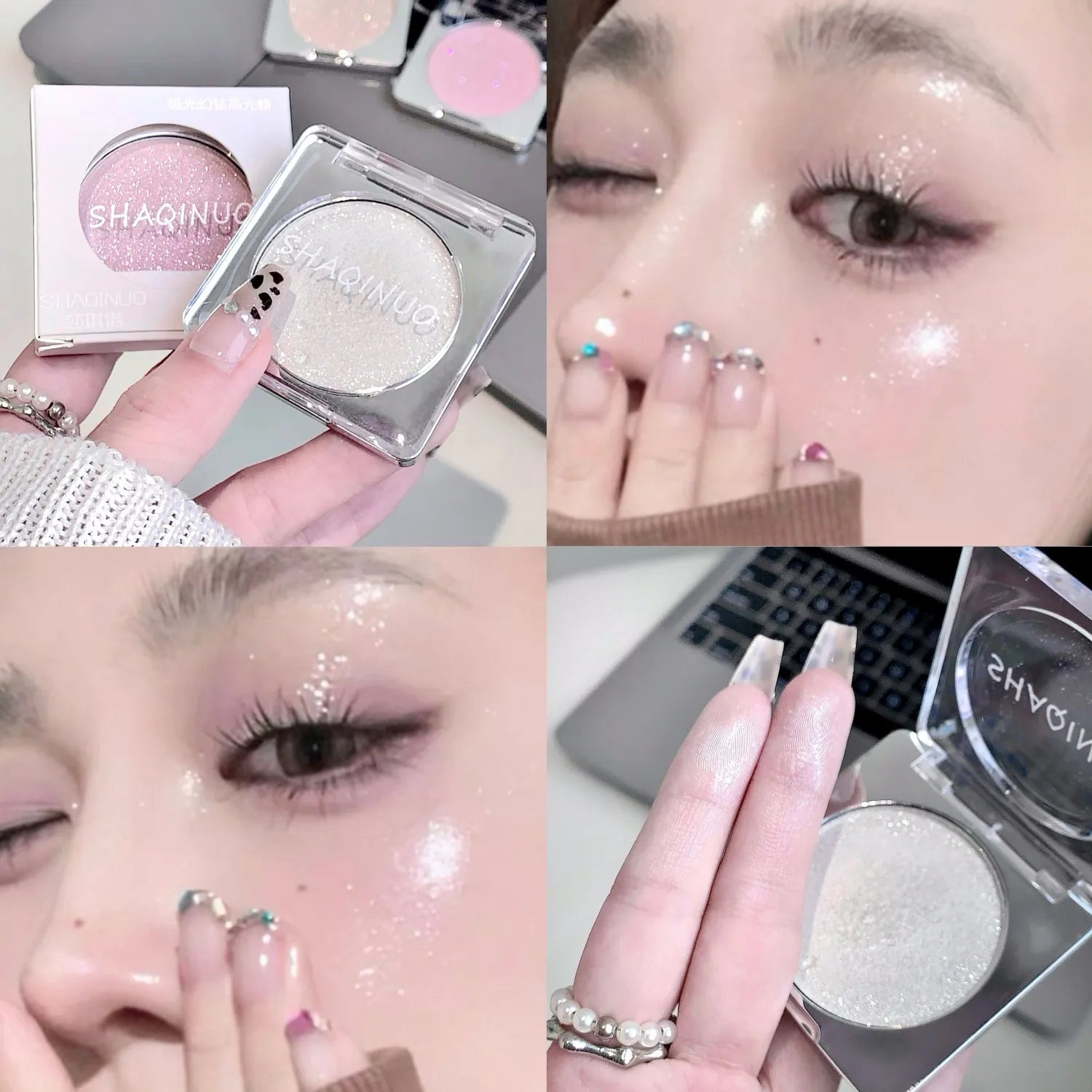 Glitter Highlighter Makeup Palette Pink Shiny Highlighter Palette Diamond High Gloss Powder Face Contour Crystal Brighten Makeup