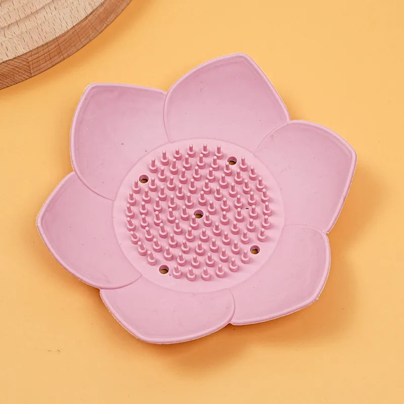 1pcs Bathroom Soap Box Lotus Design Soap Holder Silicone Soap Box Drain Box Bathroom Accessories