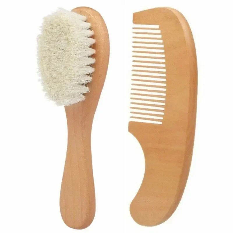 1/2 Pieces of Baby Natural Wool Wood Brush Comb Set Newborn Comb Head Massager Shower Brush Comb Baby Shower Gift