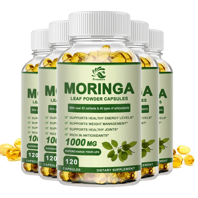 Greensure Moringa Oleifera 1000 mg Capsules Extra Potency 50:1 Extract Energizing Antioxidant, 60/120 Vegetarian Capsules