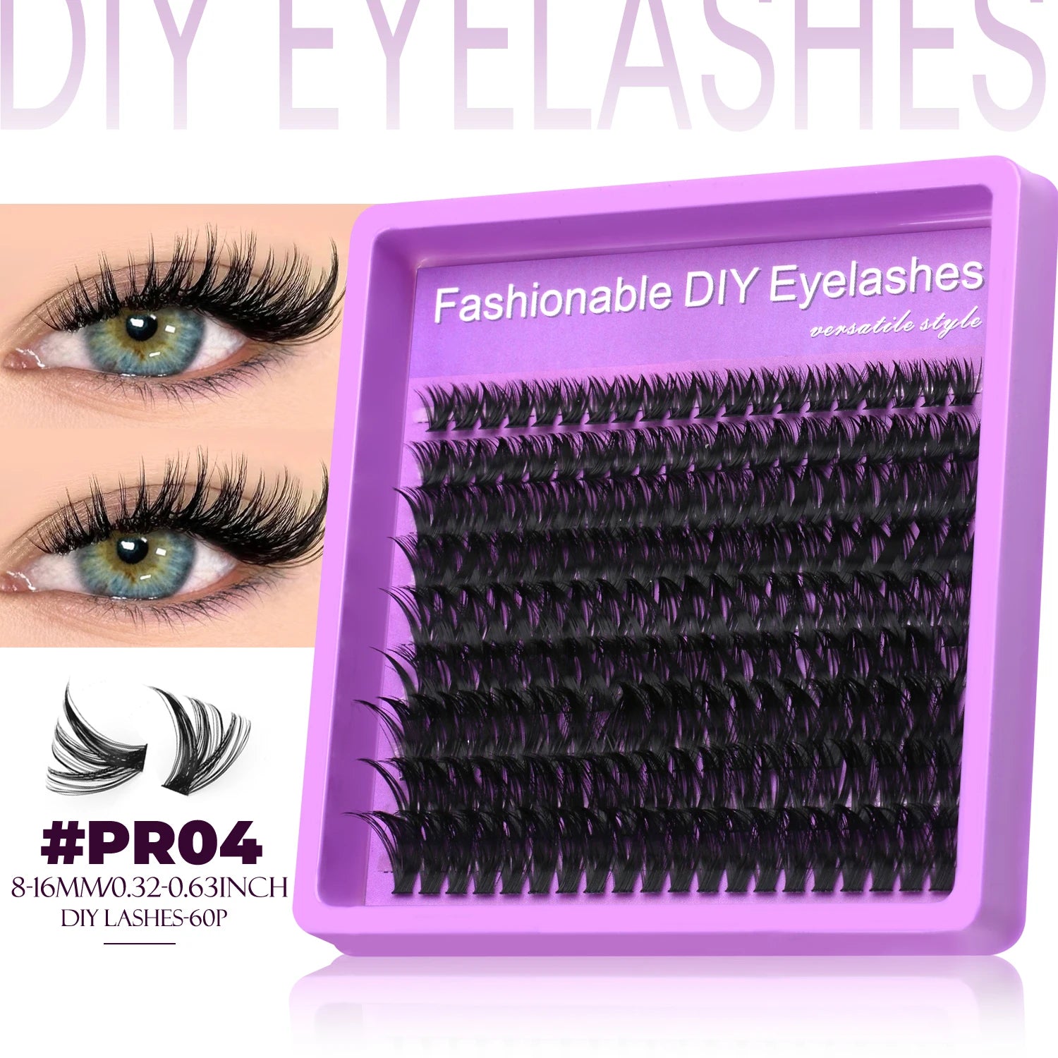 LASVIREY Fluffy Lash Clusters DIY Spiky Cluster Lashes Mixed Tray Individual Lashes Extension Natural Thick Faux Mink Lashes