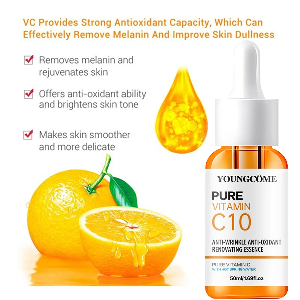 Vitamin C Facial Essence Hyaluronic Acid Dark Skin Brighten Serum Fade Fine Lines Moisturizing Repair Dull Serum Face Skin Care - BlissFully