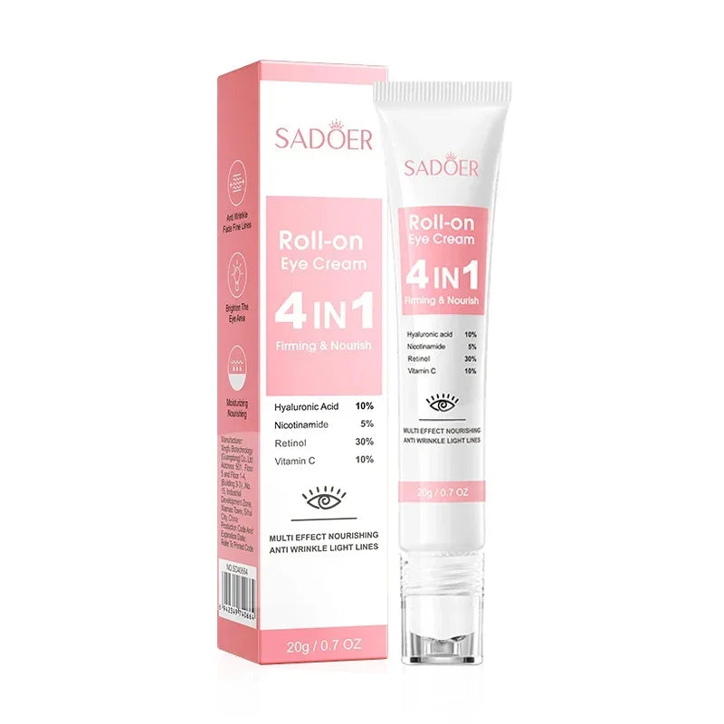 SADOER 4in1 Roll-on Moisturizing Eye Cream Anti Dark Circles Eyes Bags Firming Moisturizing Eye Serum Skin Care for Beauty Eyes - BlissFully